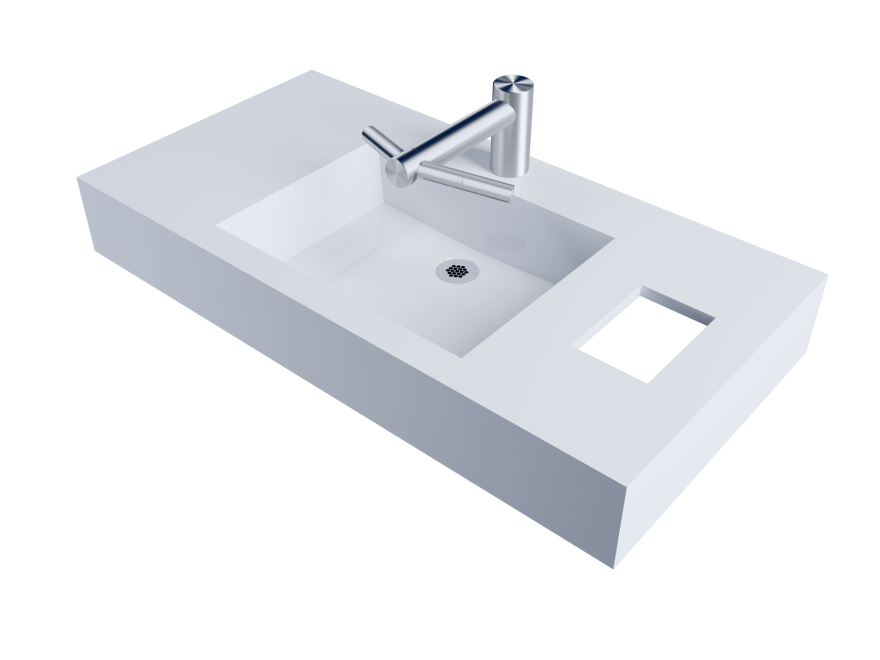 Washbasin with Dyson Airblade model WD04 and Paper drop
