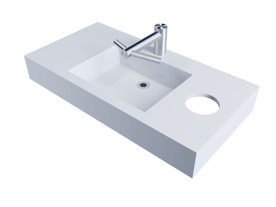 Washbasin with Dyson Airblade model WD04 and round Paper drop